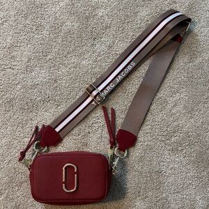Marc Jacobs Burgundy Snapshot Crossbody with Striped Strap